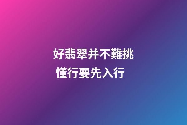好翡翠并不難挑 懂行要先入行